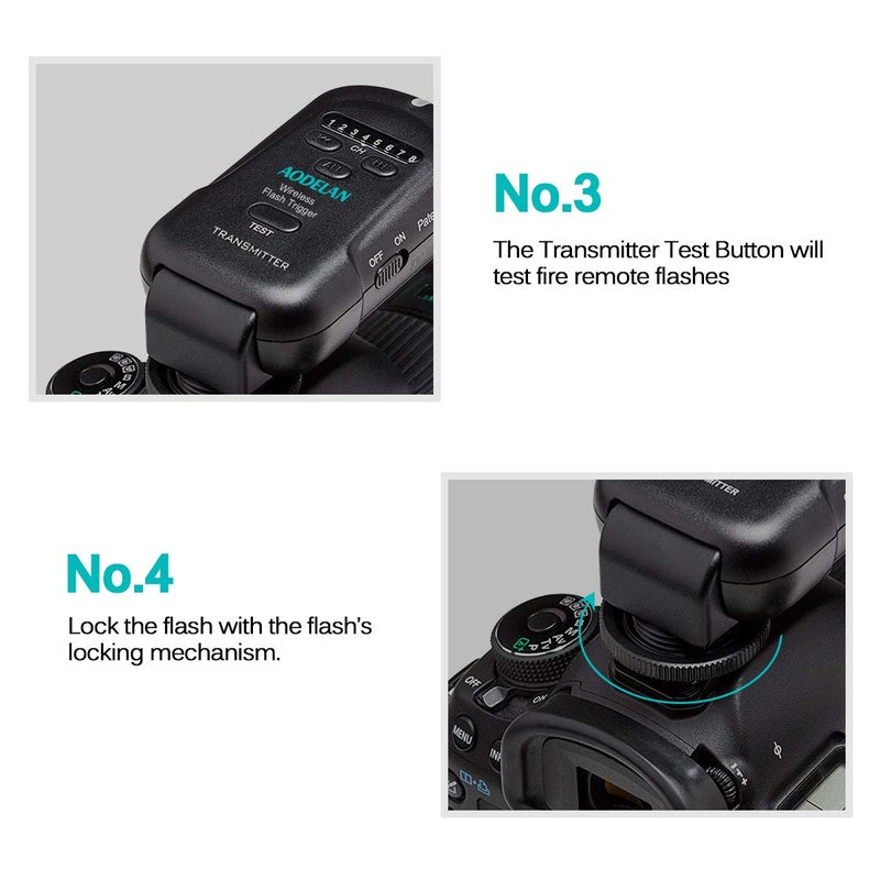 AODELAN Wireless Flash Trigger 2.4 GHz with Transmitter and Receiver for Canon, for Nikon, for Panasonic, for Olympus, for Fuji, for Pentax, for Samsung,for Sony(Except Sony Flashes) - Image 4